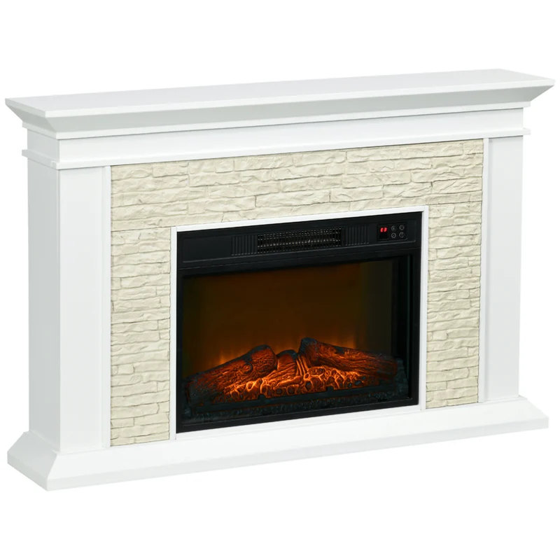 HOMCOM - Foyer électrique 31,5 po avec manteau, télécommande et minuterie 12 h, blanc
