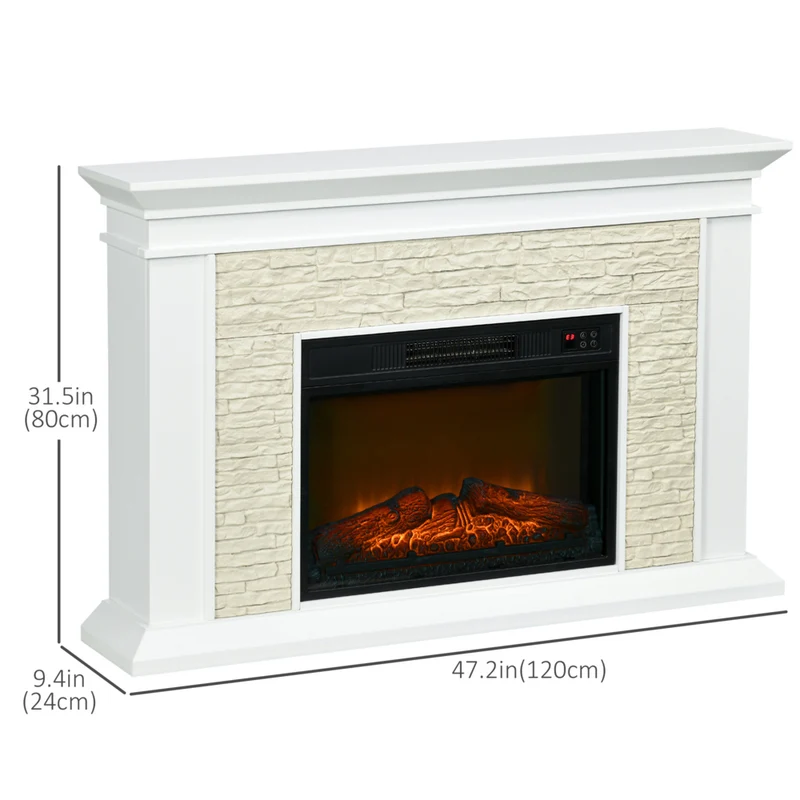 HOMCOM - Foyer électrique 31,5 po avec manteau, télécommande et minuterie 12 h, blanc