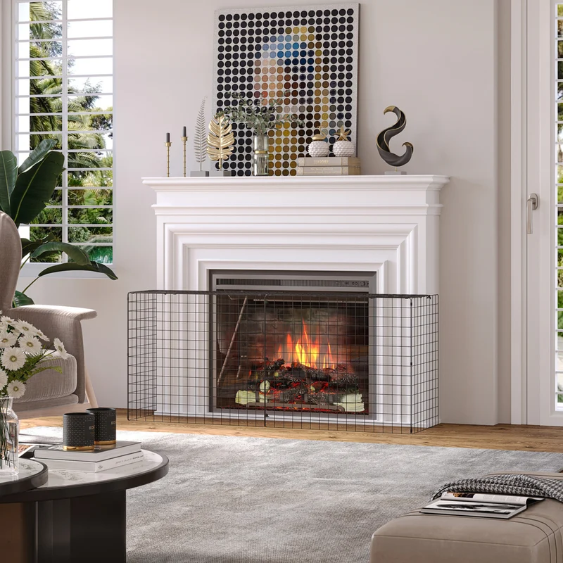 HOMCOM - Pare-étincelles de foyer extensible en acier avec écran de protection, noir