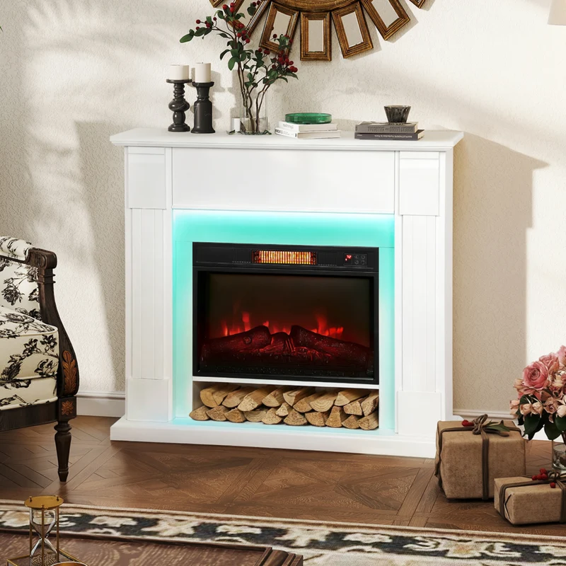 HOMCOM - Cheminée électrique 41 po avec manteau et effet de flamme 3d réglable - 1400 W - blanc
