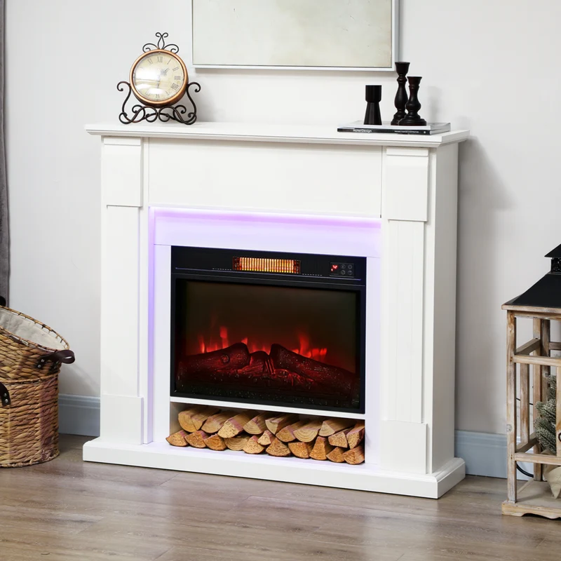 HOMCOM - Cheminée électrique 41 po avec manteau et effet de flamme 3d réglable - 1400 W - blanc