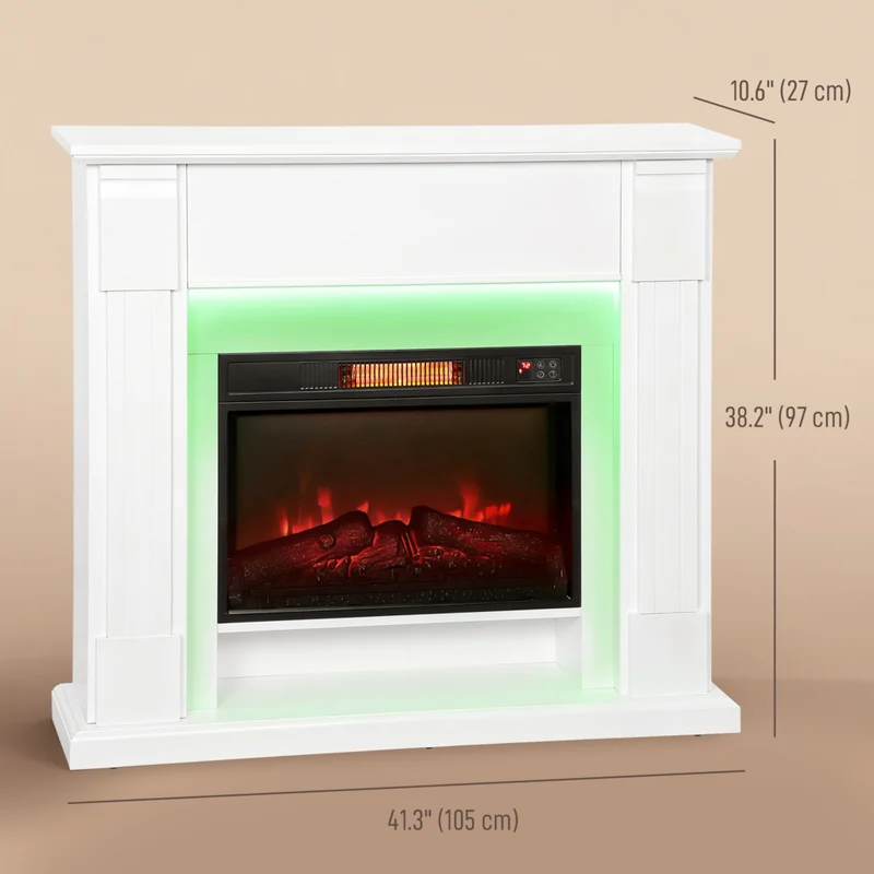 HOMCOM - Cheminée électrique 41 po avec manteau et effet de flamme 3d réglable - 1400 W - blanc