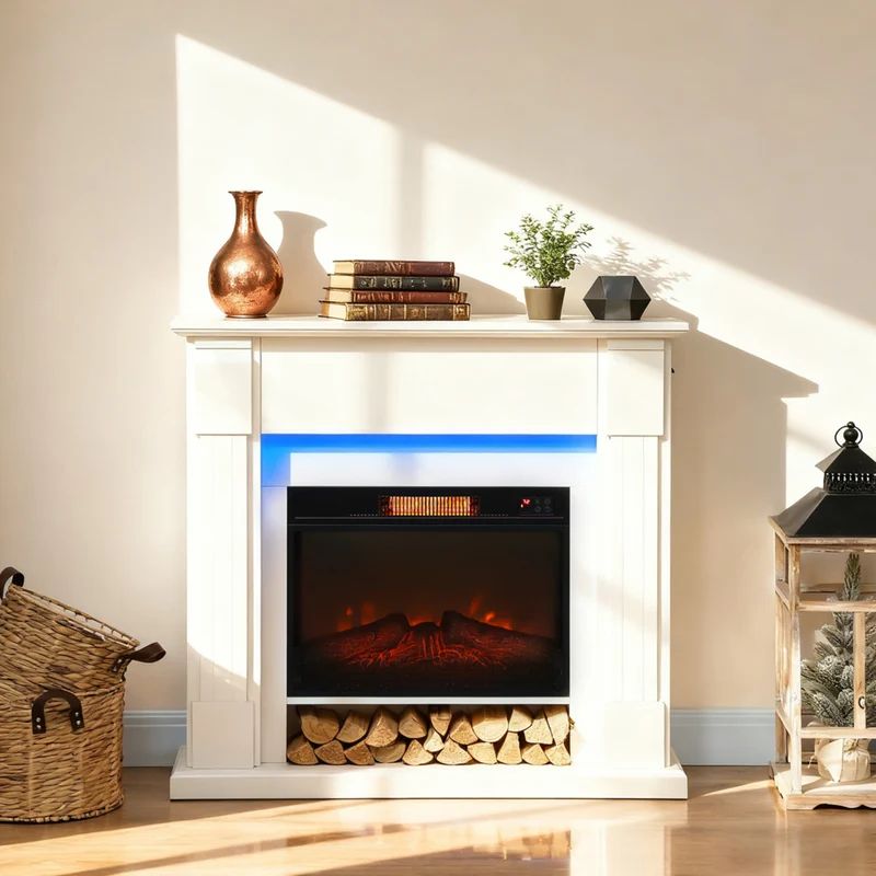 HOMCOM - Cheminée électrique 41 po avec manteau et effet de flamme 3d réglable - 1400 W - blanc