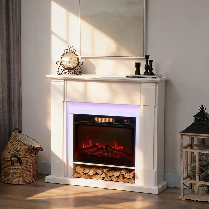 HOMCOM - Cheminée électrique 41 po avec manteau et effet de flamme 3d réglable - 1400 W - blanc