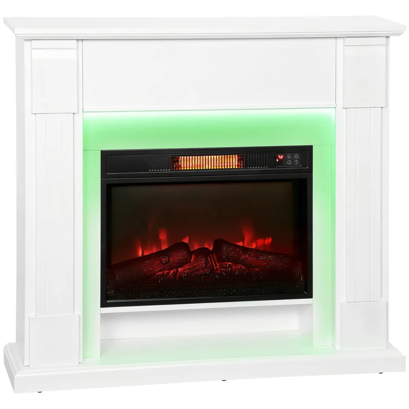 HOMCOM 41" Electric Fireplace with Mantel and Adjustable 3D Flame Effect - 1400 W - White