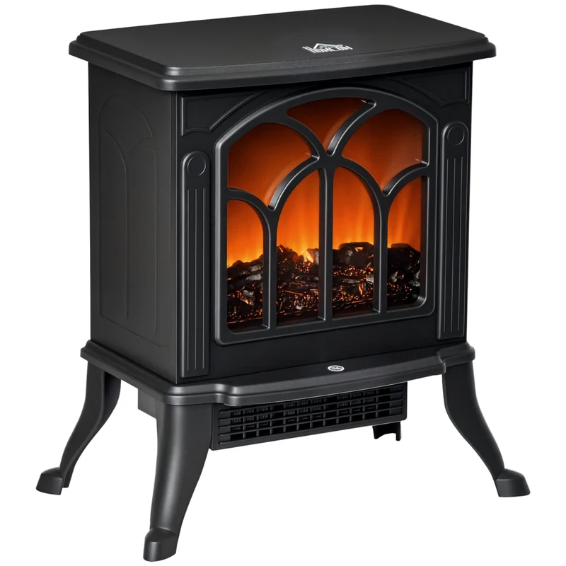HOMCOM 750/1500W Portable Electric Fireplace Heater - Black