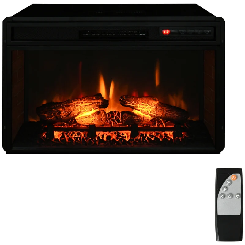 HOMCOM 27" Electric Fireplace Insert Heater with Remote Control - Black