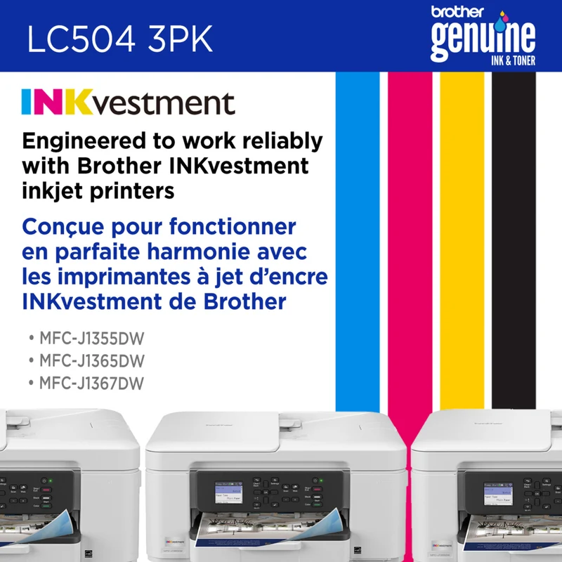Brother - LC504 Cartouches d’encre cyan, magenta, jaune authentiques à rendement standard