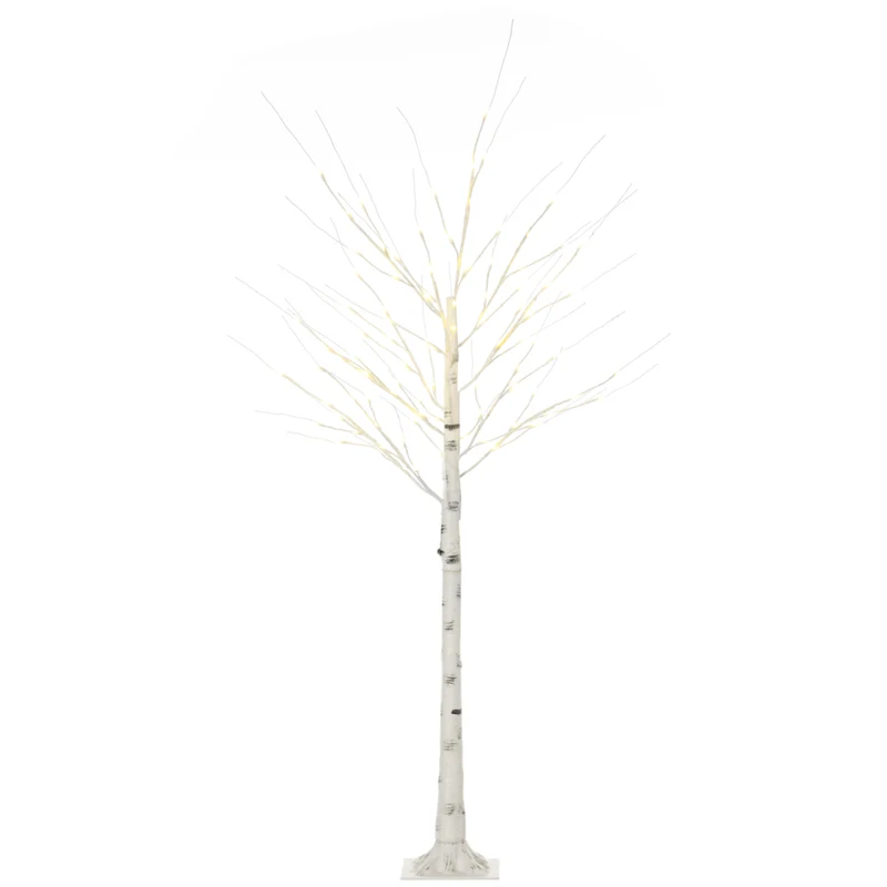 HOMCOM - Arbre de bouleau artificiel lumineux 6 pi avec 96 LED blanc chaud - blanc