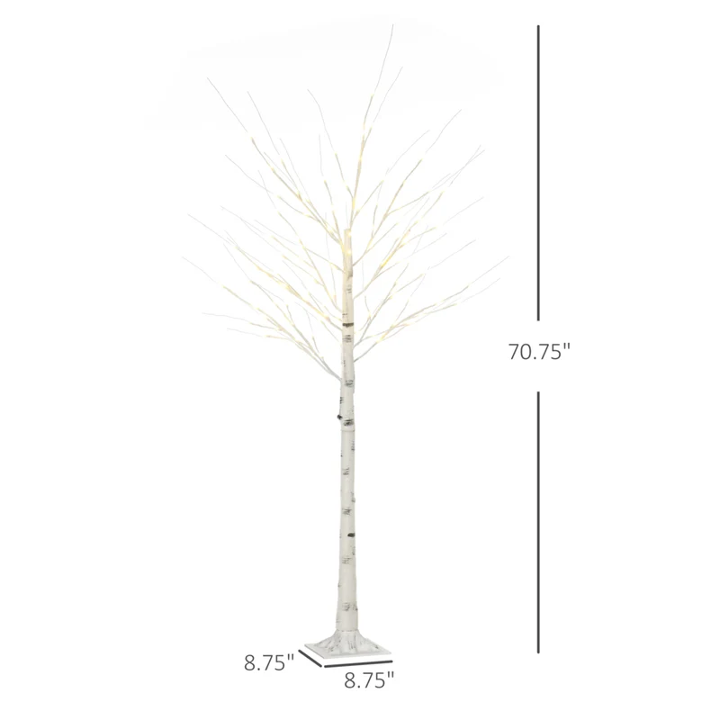 HOMCOM - Arbre de bouleau artificiel lumineux 6 pi avec 96 LED blanc chaud - blanc