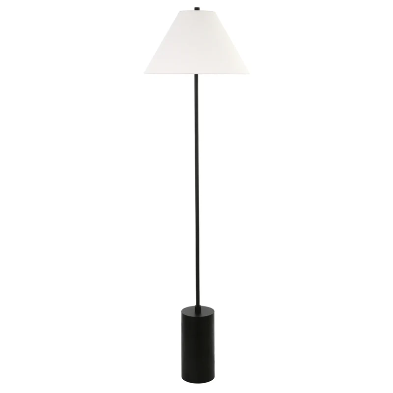 Hudson&Canal Somerset 64" Tall Floor Lamp with Empire Fabric Shade - Blackened Bronze/White