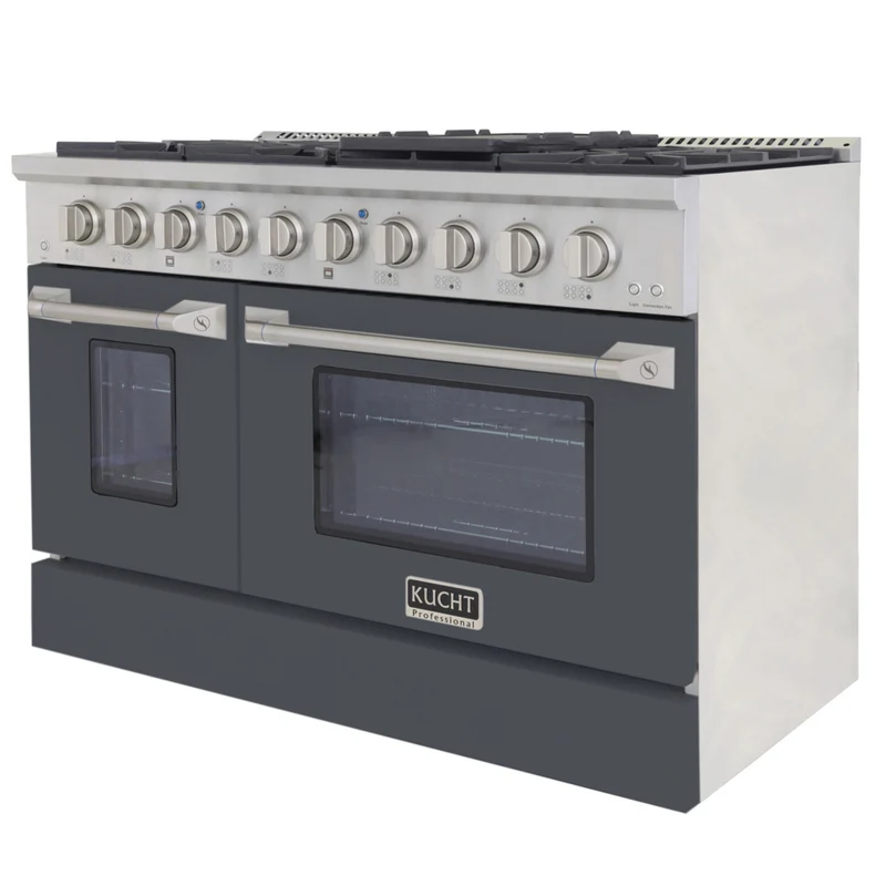 Kucht - 48 po Série KDF Cuisinière Pro Style à double combustible - Acier inoxydable/Gris ciment