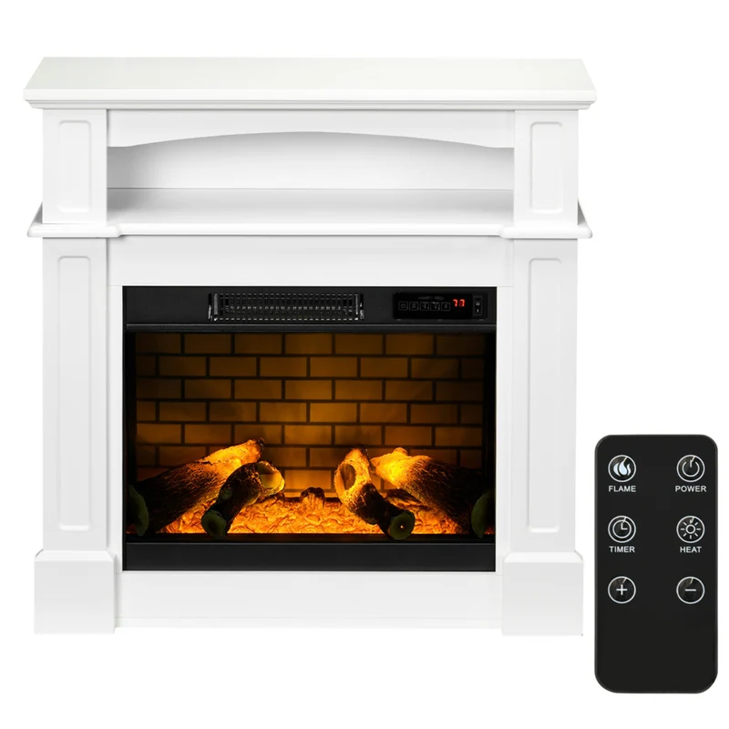 HOMCOM - Foyer électrique avec manteau, rangement et télécommande, blanc