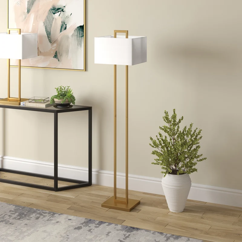 Hudson&Canal Adair 68" Tall Floor Lamp with Fabric Shade - Brass/White