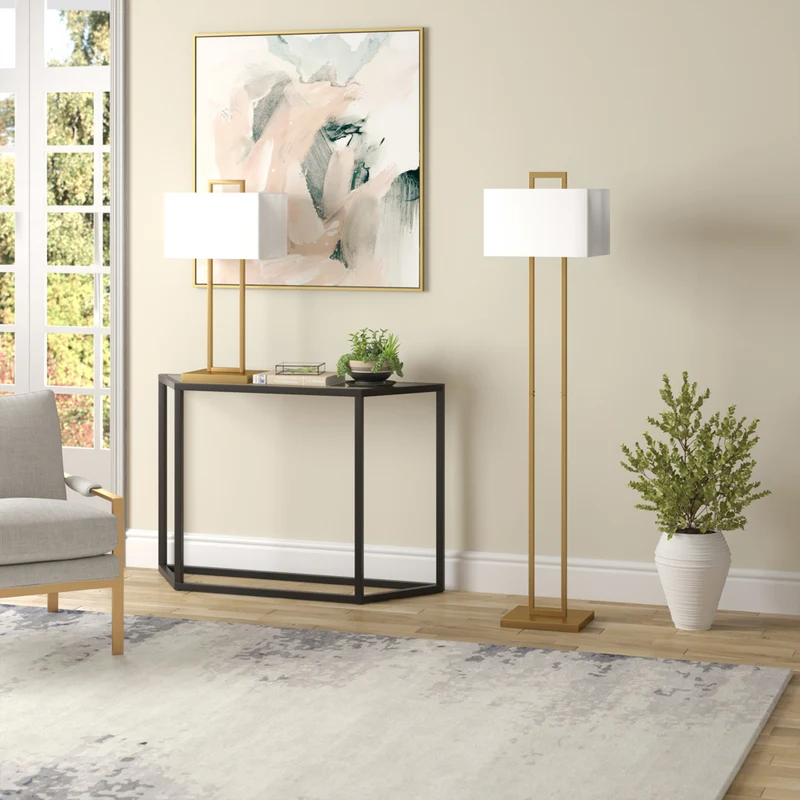 Hudson&Canal Adair 68" Tall Floor Lamp with Fabric Shade - Brass/White
