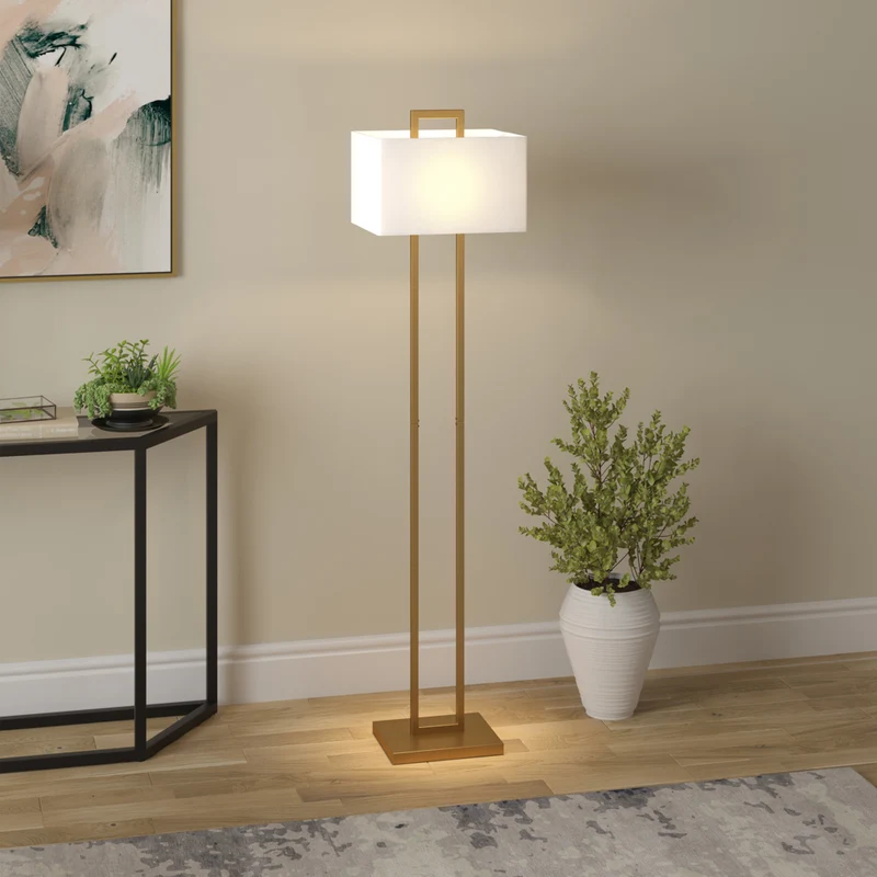 Hudson&Canal Adair 68" Tall Floor Lamp with Fabric Shade - Brass/White