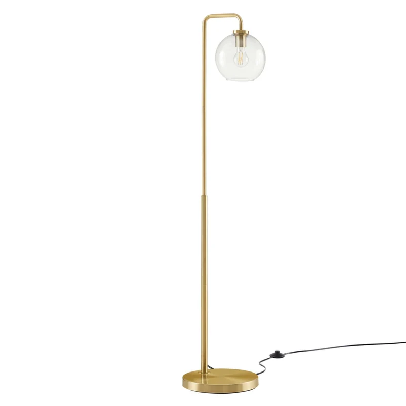 Modway - Silo Globe de verre Verre et métal Lampe sur pied, Laiton en satin