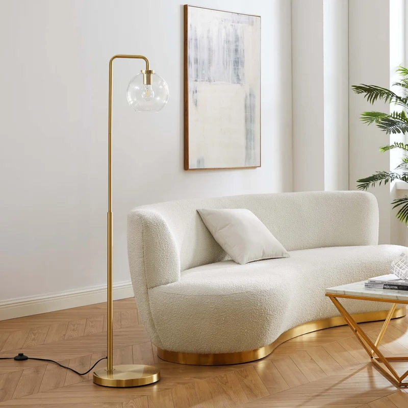 Modway - Silo Globe de verre Verre et métal Lampe sur pied, Laiton en satin