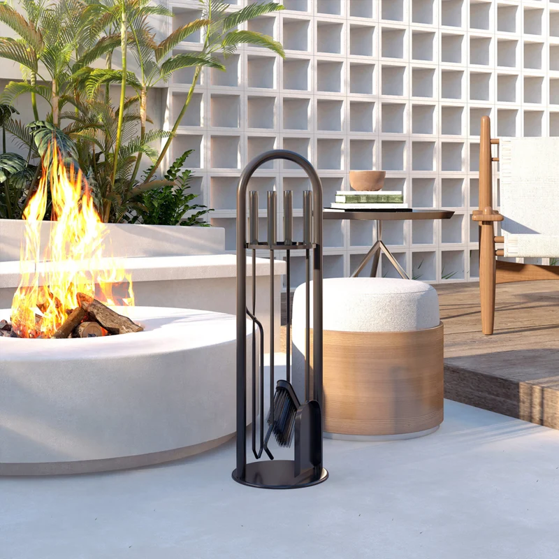 Outsunny - Ensemble d’outils pour cheminée- 5 pièces accessoires en métal pour foyer- noir