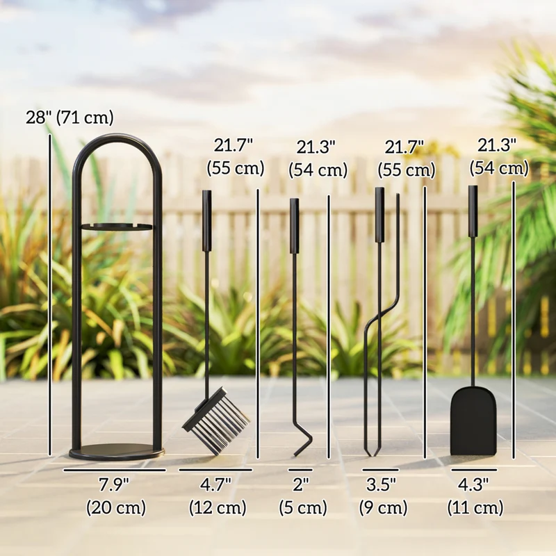 Outsunny - Ensemble d’outils pour cheminée- 5 pièces accessoires en métal pour foyer- noir