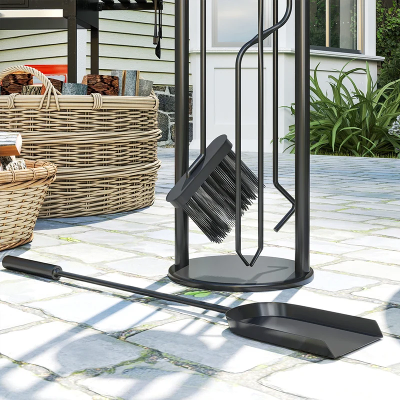 Outsunny - Ensemble d’outils pour cheminée- 5 pièces accessoires en métal pour foyer- noir
