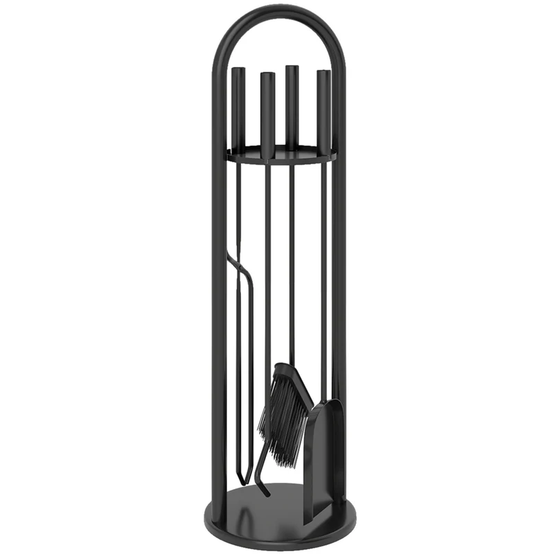 Outsunny Fireplace Tools Set - 5 Pieces Metal Fireside Accessories - Black