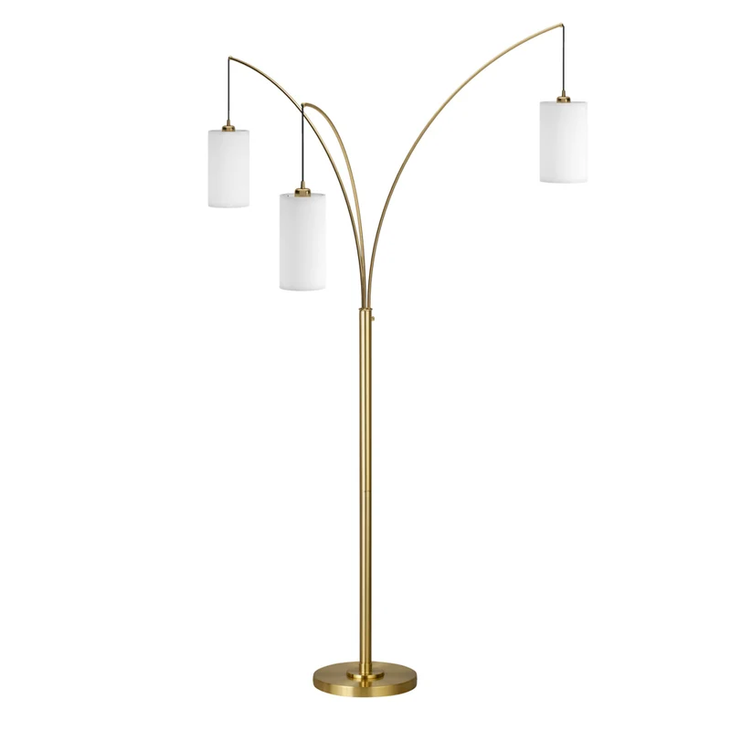Hudson&Canal - Lampadaire torchère Aspen à 3 lumières avec abat-jour en tissu - Laiton/blanc