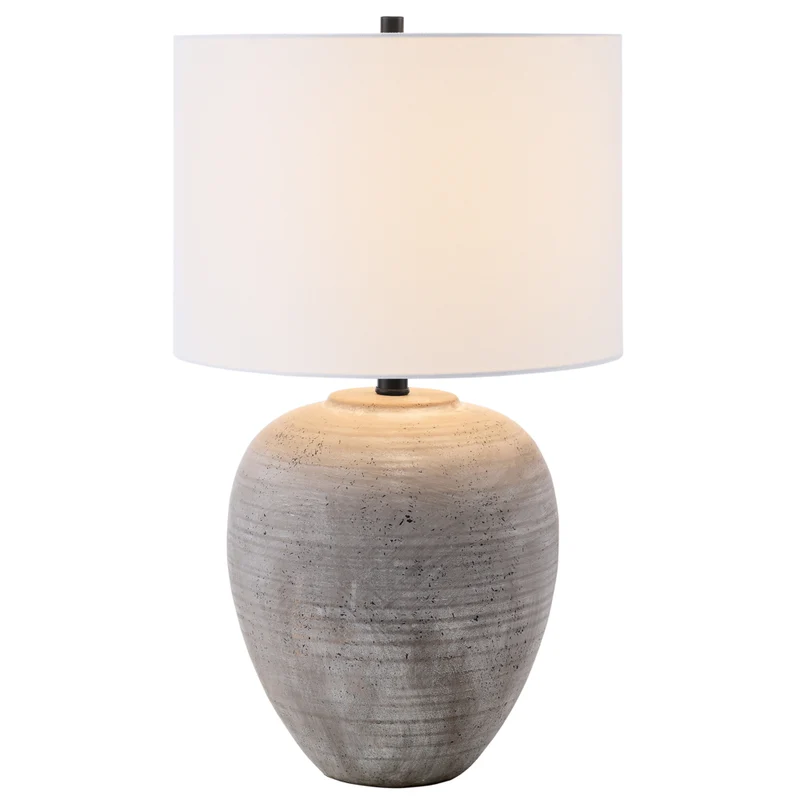 Hudson&Canal - Lampe de table en céramique Shira (58 cm) avec abat-jour en tissu - Terre cuite froide/blanc