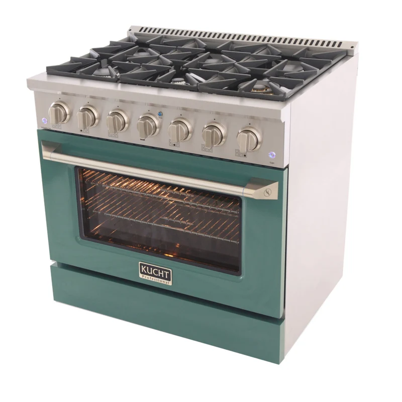 Kucht - 36 po Série KNG Cuisinière Pro Style au gaz naturel - Acier inoxydable/Vert