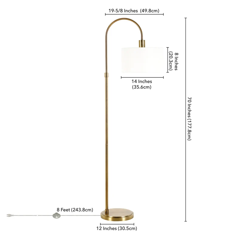 Hudson&Canal - Lampadaire Veronica Arc avec abat-jour en tissu - Laiton antique/blanc