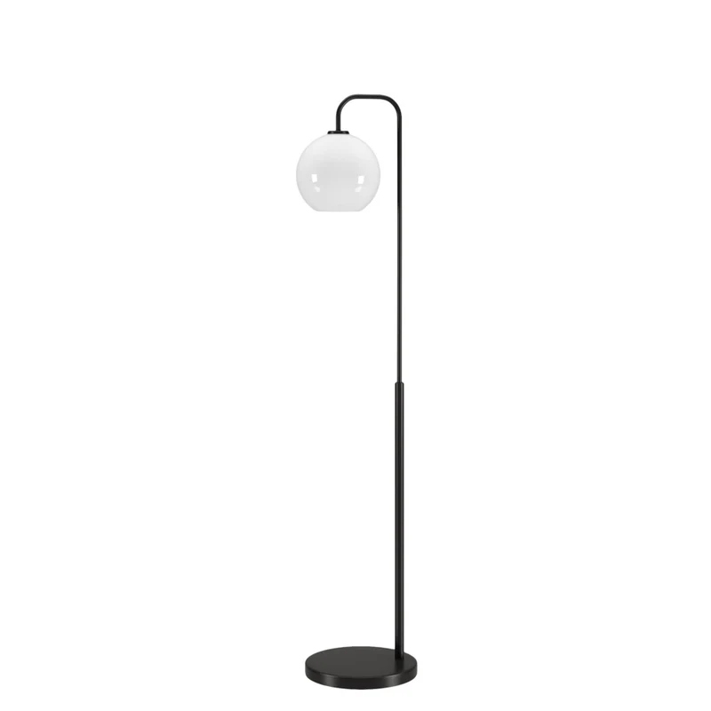 Hudson&Canal - Lampadaire Harrison Arc avec abat-jour en verre - Bronze noirci/lait blanc