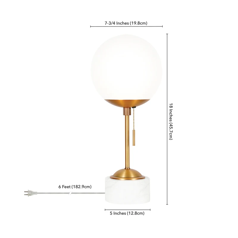 Hudson&Canal - Lampe de table Reagan 45 cm de haut avec abat-jour en verre - Laiton/marbre blanc/laiton blanc