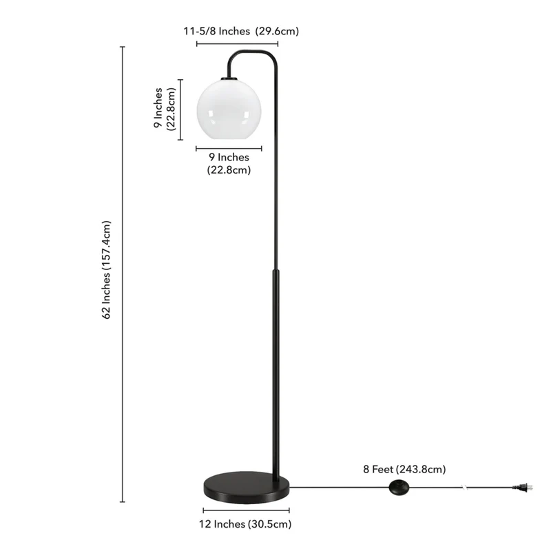 Hudson&Canal Harrison Arc Floor Lamp with Glass Shade - Blackened Bronze/White Milk