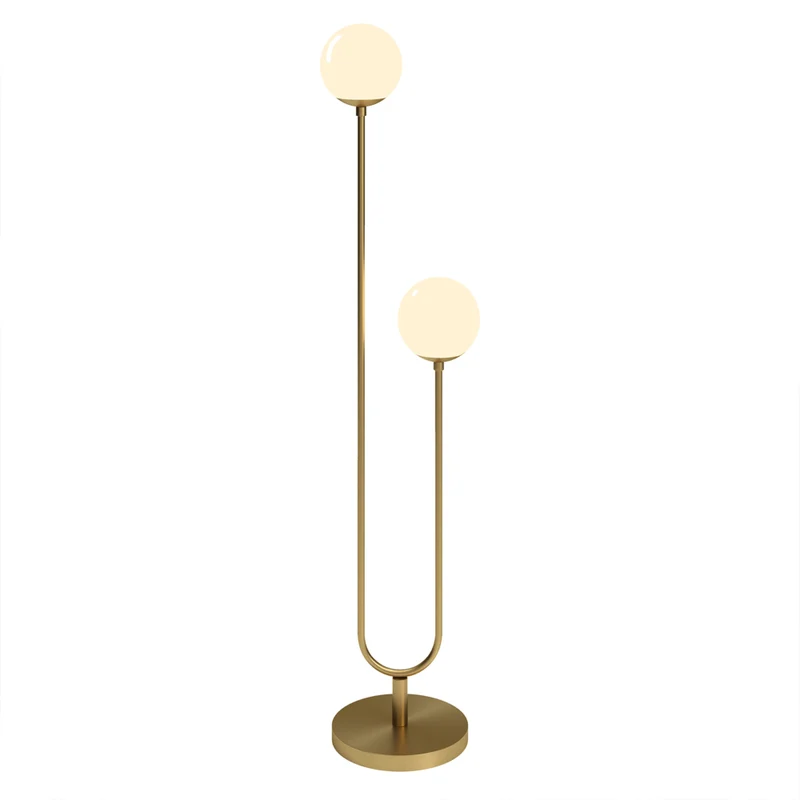 Hudson&Canal Dufrene 2-Light Floor Lamp with Glass Shades - Brass/White Milk