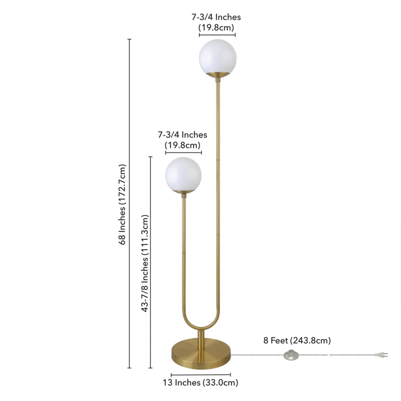 Hudson&Canal Dufrene 2-Light Floor Lamp with Glass Shades - Brass/White Milk