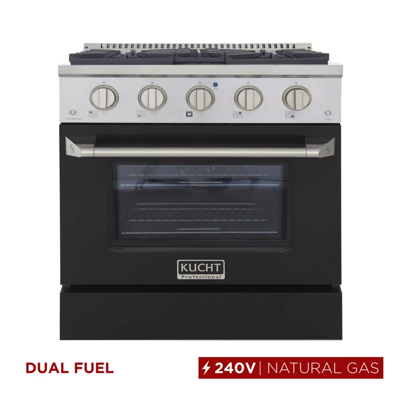 Kucht 30" KDF Series Pro Style Natural Gas Dual Fuel Range - Stainless Steel/Black