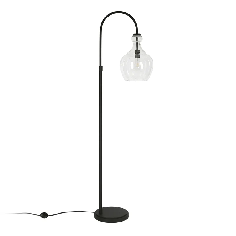 Hudson&Canal Verona Arc Floor Lamp with Glass Shade - Blackened Bronze/Seeded