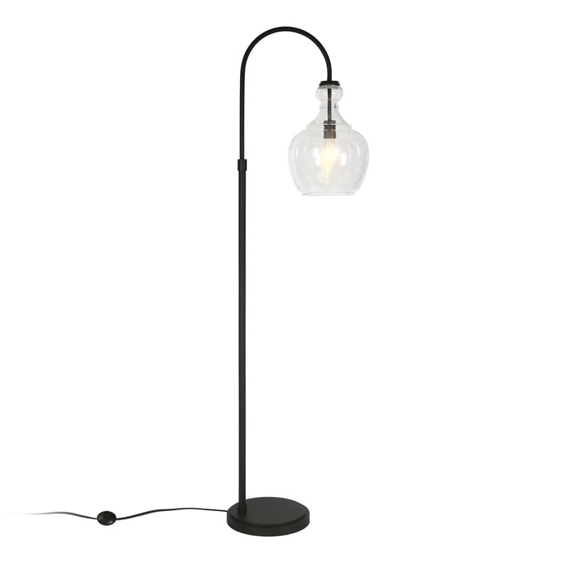 Hudson&Canal Verona Arc Floor Lamp with Glass Shade - Blackened Bronze/Seeded