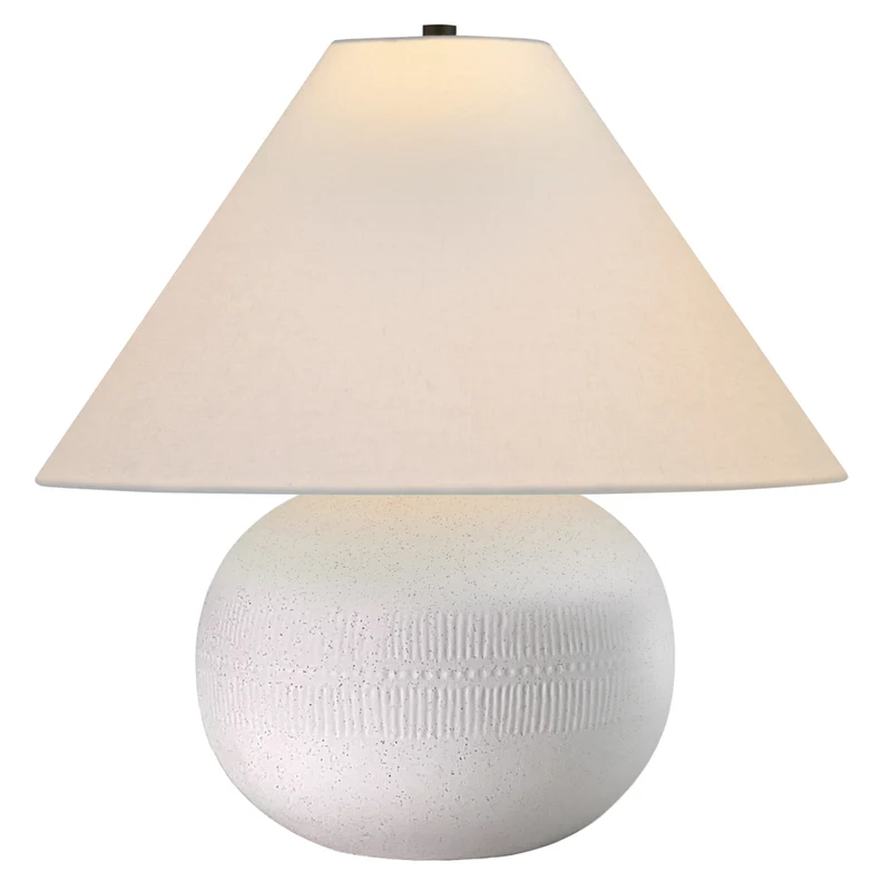 Hudson&Canal Willa 18" Tall Textured Ceramic Table Lamp with Fabric Shade - Cream/White