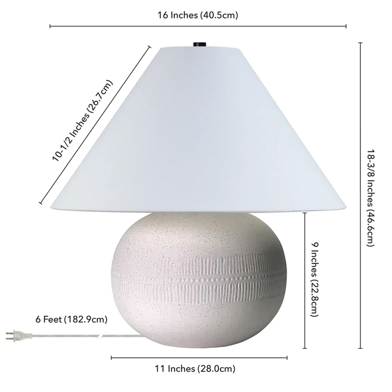 Hudson&Canal Willa 18" Tall Textured Ceramic Table Lamp with Fabric Shade - Cream/White