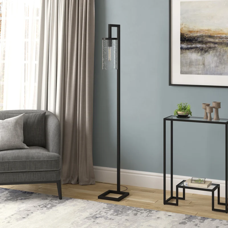 Hudson&Canal Malva 67.75" Tall Floor Lamp with Glass Shade - Blackened Bronze/Seeded