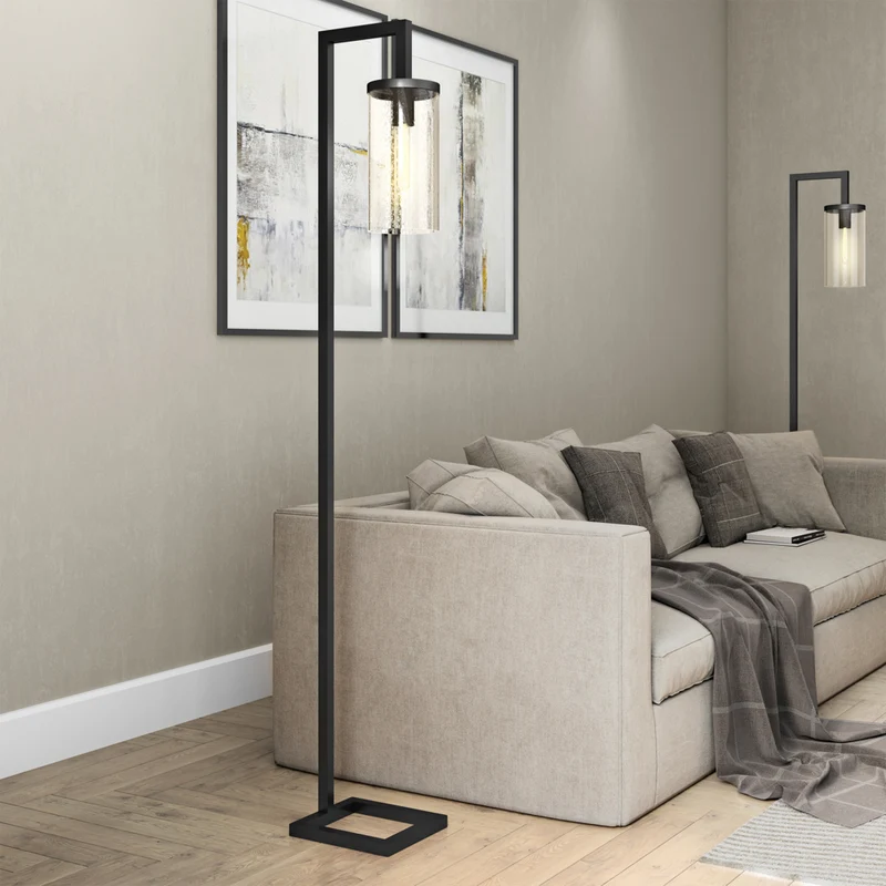 Hudson&Canal Malva 67.75" Tall Floor Lamp with Glass Shade - Blackened Bronze/Seeded