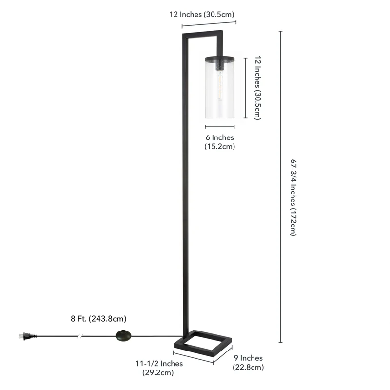 Hudson&Canal Malva 67.75" Tall Floor Lamp with Glass Shade - Blackened Bronze/Seeded