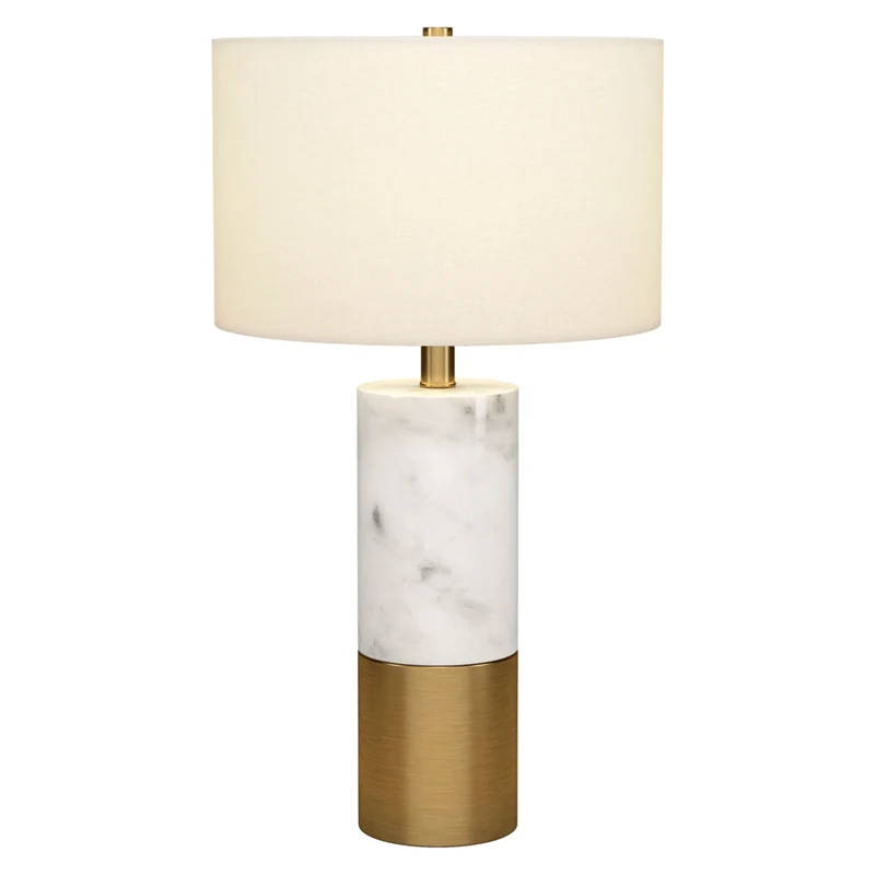 Hudson&Canal - Lampe de table Liana 61 cm de haut avec abat-jour en tissu - Marbre/laiton/blanc