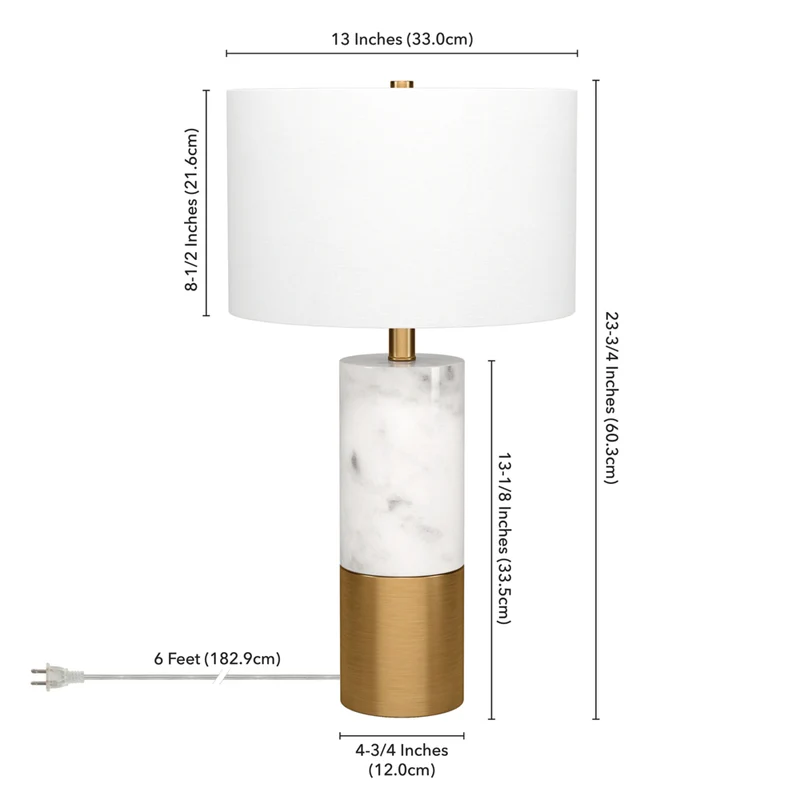 Hudson&Canal - Lampe de table Liana 61 cm de haut avec abat-jour en tissu - Marbre/laiton/blanc