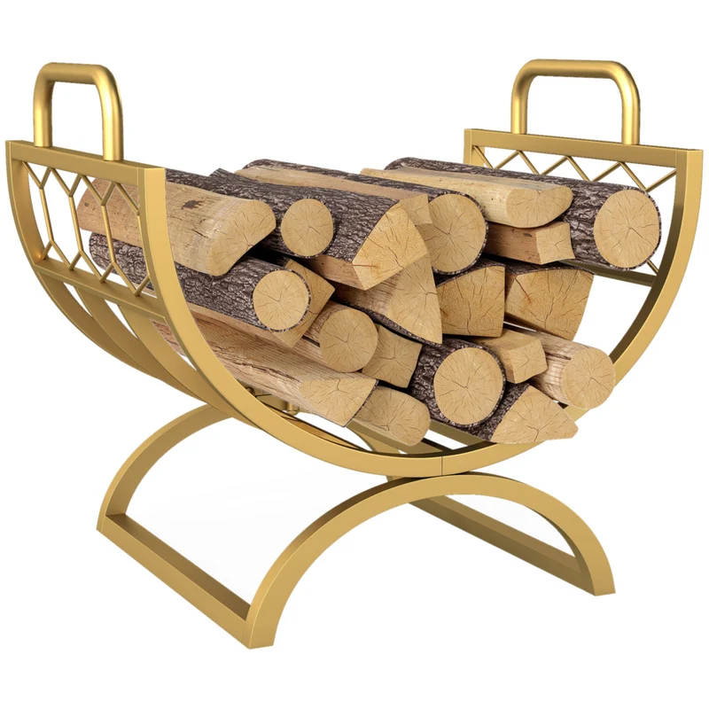 Outsunny Firewood Rack Outdoor - Heavy Duty Metal Log Holder with Handles