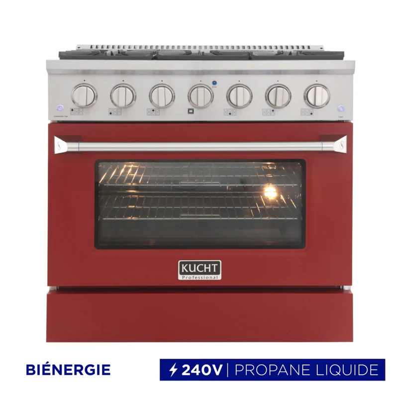 Kucht - 36 po Série KDF Cuisinière Pro Style au gaz propane - Acier inoxydable/Rouge