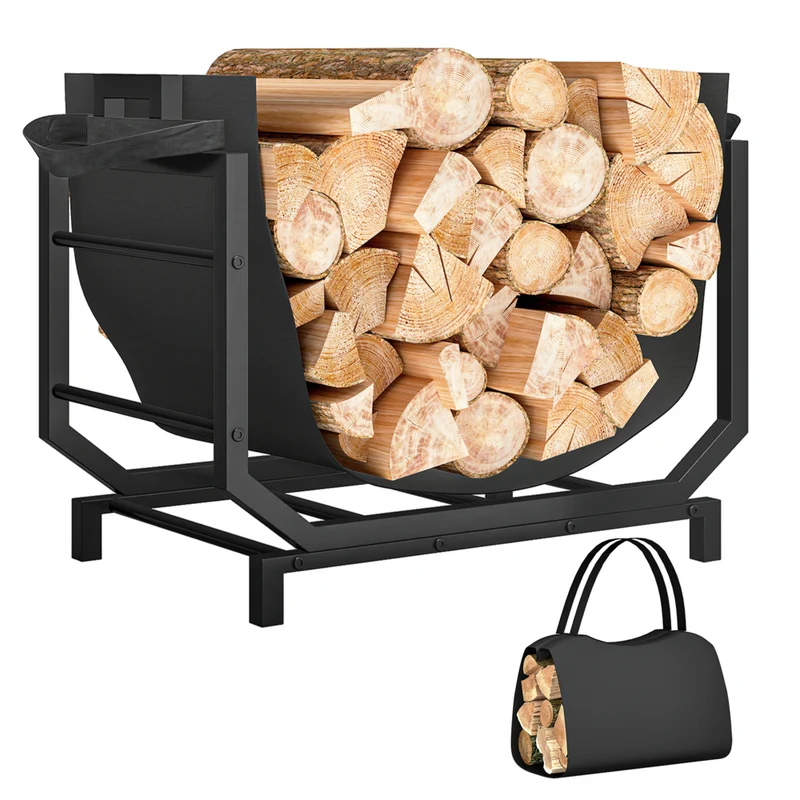 Outsunny - Porte-bûches extérieur- support à bûches robuste avec sac de transport pour bûches