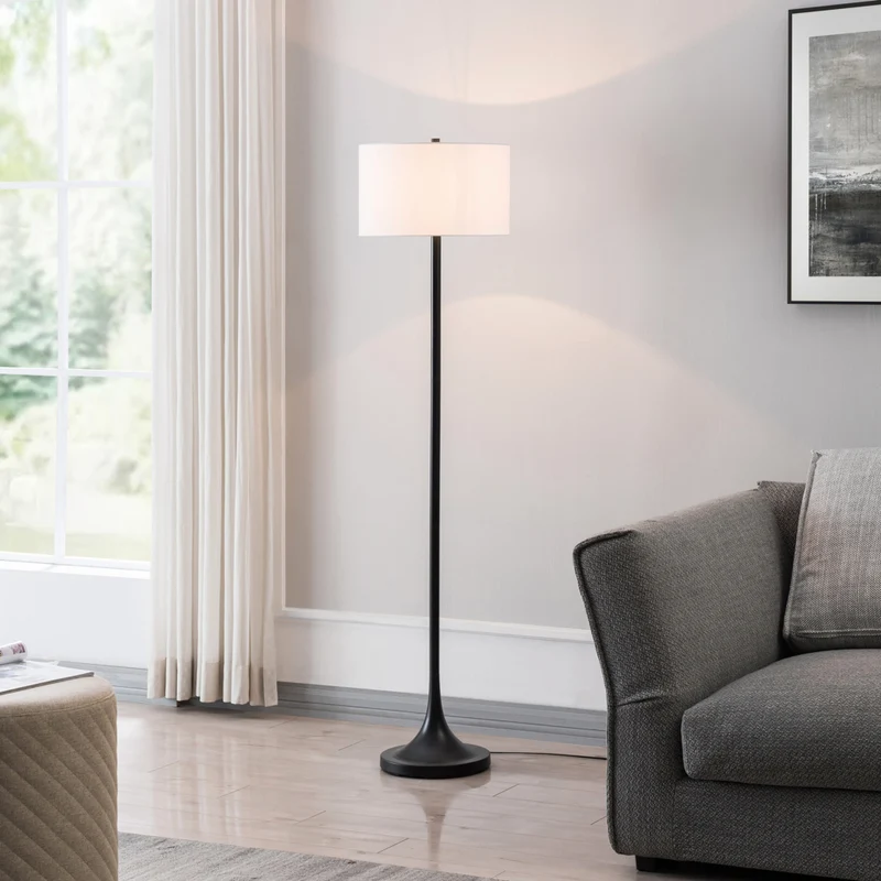 Hudson&Canal Josephine 62" Tall Floor Lamp with Fabric Shade - Blackened Bronze/White