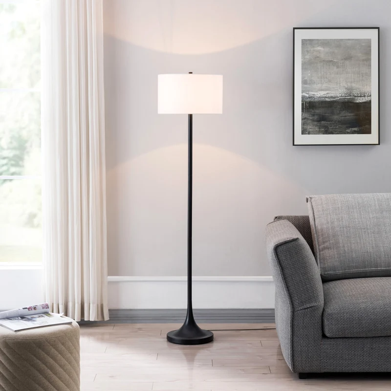 Hudson&Canal Josephine 62" Tall Floor Lamp with Fabric Shade - Blackened Bronze/White